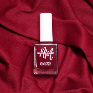 Nails & More Beet Red shade β deep beet-red gel-shine nail polish with bold pigment, smooth glossy finish, long-lasting, vegan and non-toxic formula.