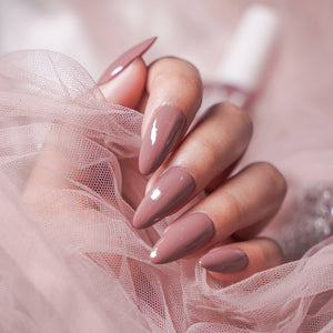 Nails & More shade 44 Rosy Brown β soft rosy-brown gel shine nail polish, smooth finish, long-lasting, vegan, non-toxic.