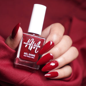 Nails & More Beet Red shade – deep beet-red gel-shine nail polish with bold pigment, smooth glossy finish, long-lasting, vegan and non-toxic formula.