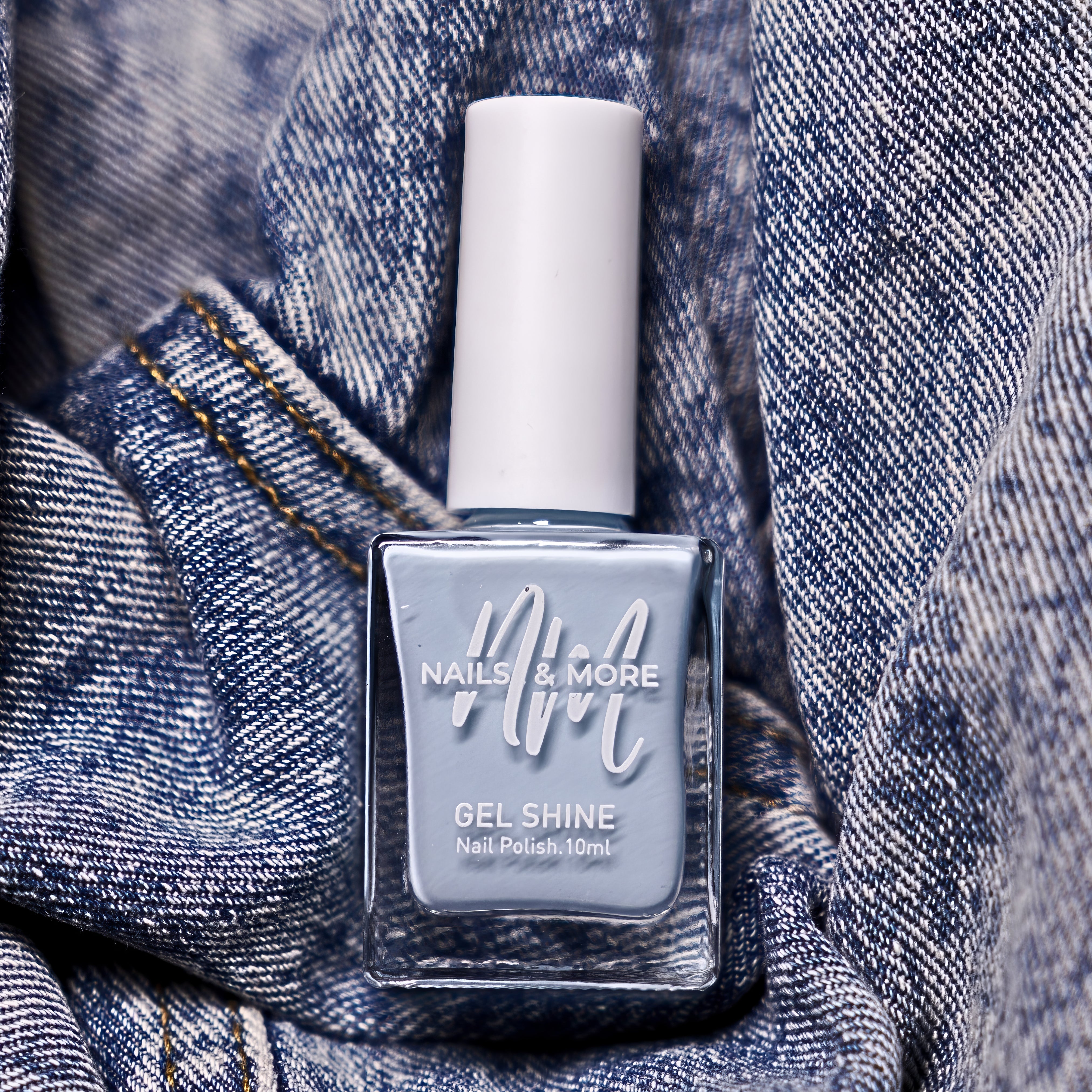 Nails & More Baby Blue shade – soft pastel blue gel-shine nail polish with smooth glossy finish, long-lasting wear, vegan and non-toxic formula