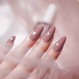 Nails & More shade 44 Rosy Brown – soft rosy-brown gel shine nail polish, smooth finish, long-lasting, vegan, non-toxic.